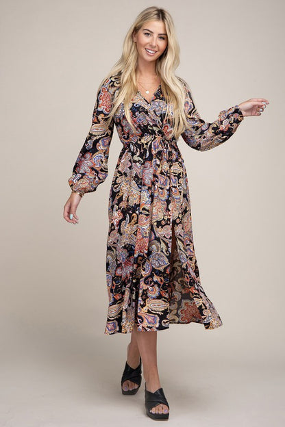 Paisley Print Shirred Waist A-line Dress