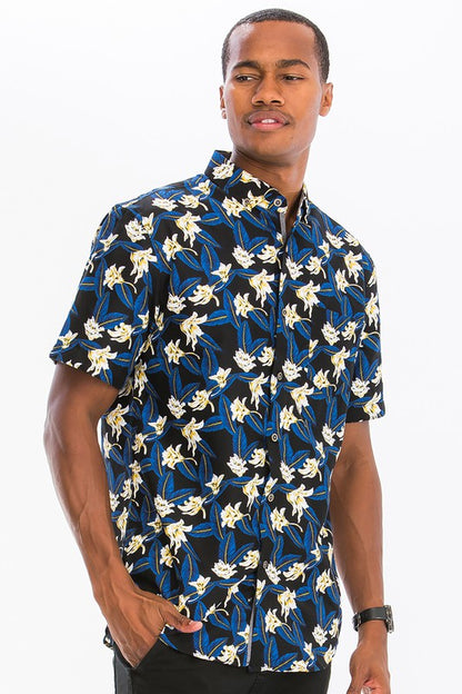 Weiv Camisa hawaiana con botones y estampado para hombre