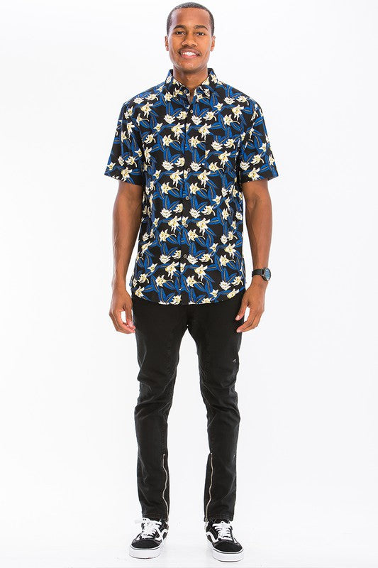 Weiv Camisa hawaiana con botones y estampado para hombre