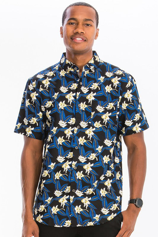 Weiv Camisa hawaiana con botones y estampado para hombre