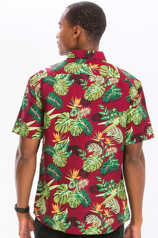 Weiv Camisa hawaiana con botones y estampado para hombre