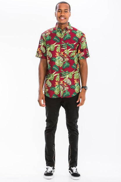 Weiv Camisa hawaiana con botones y estampado para hombre