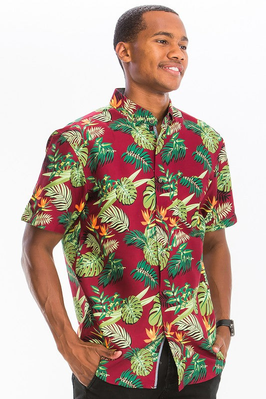 Weiv Camisa hawaiana con botones y estampado para hombre