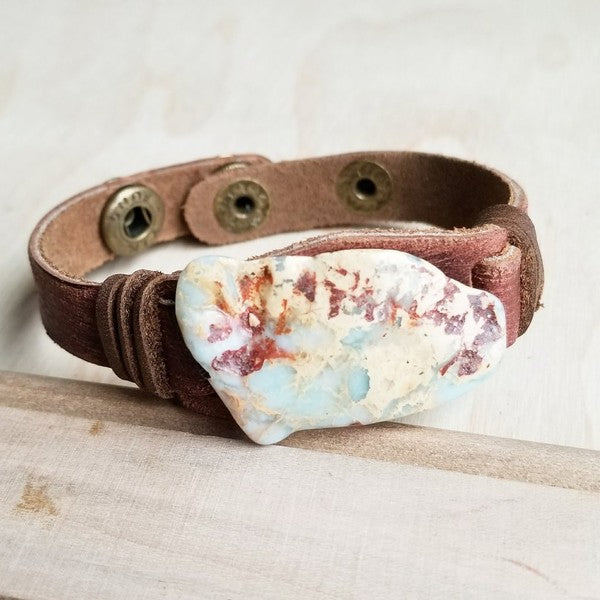 Aqua Terra Slab on Narrow Leather Cuff Bracelet