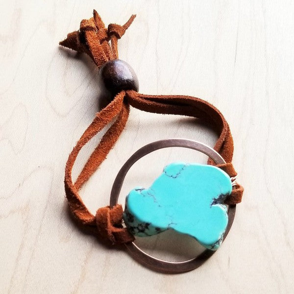 Pulsera Turquesa Losa de Piedra y Lazos Ajustables