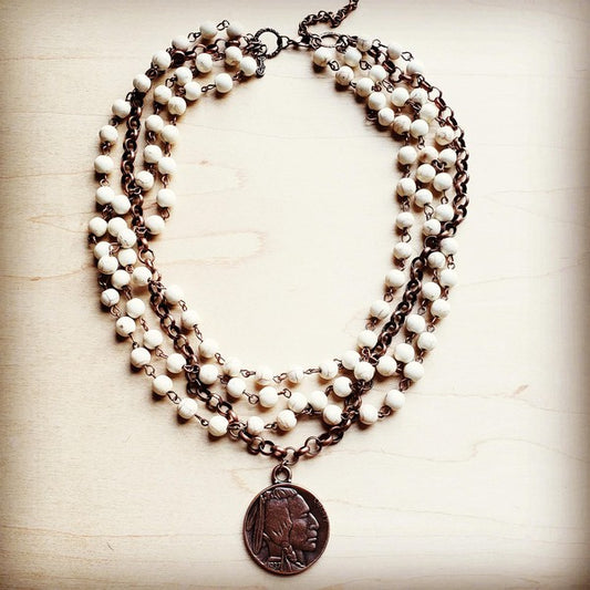 White Turquoise And Necklace with Copper Coin