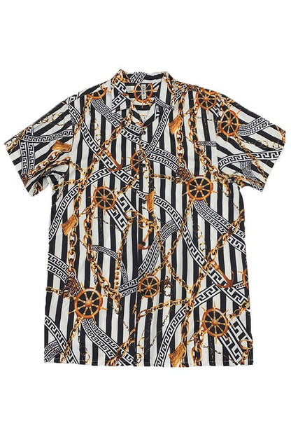 CAMISA CON BOTONES Y ESTAMPADO DE CADENA DE ORO PARA HOMBRE