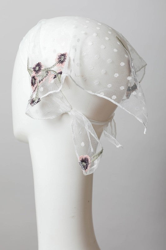 Tulle Lace Embroidered Poppy Headscarf