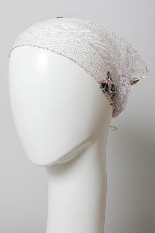 Tulle Lace Embroidered Poppy Headscarf