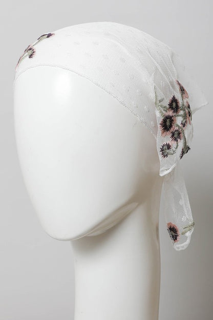 Tulle Lace Embroidered Poppy Headscarf