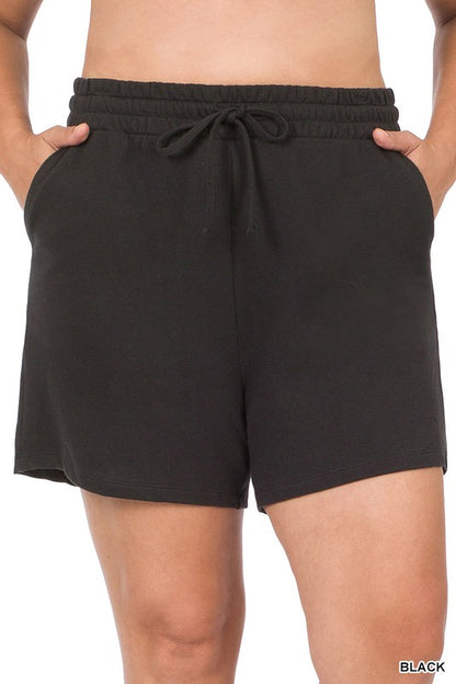 Plus French Terry Drawstring Waist Shorts