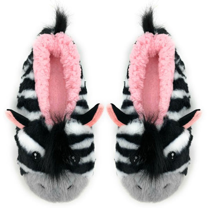 ZZ Zebra - Pantuflas de casa con animales esponjosos para mujer