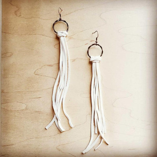 Deer Skin Leather Tassel Earring-Cream