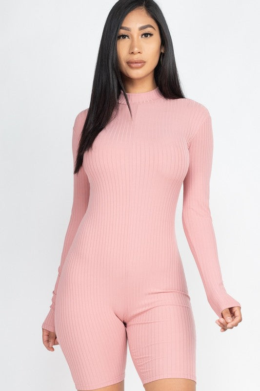 Mock Neck Ribbed Romper