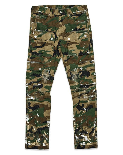 Pantalones rectos ajustados tipo cargo con estampado de camuflaje