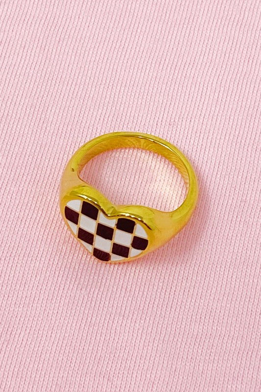 Checkered Heart Signet Ring