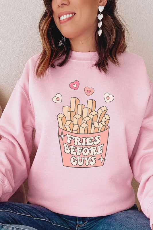 PLUS SIZE - FRIES BEFORE GUYS GRAPHIC SWEATSHIRT