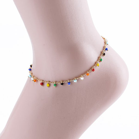 PULSERA TOBILLERA CON CUENTAS MULTICOLOR