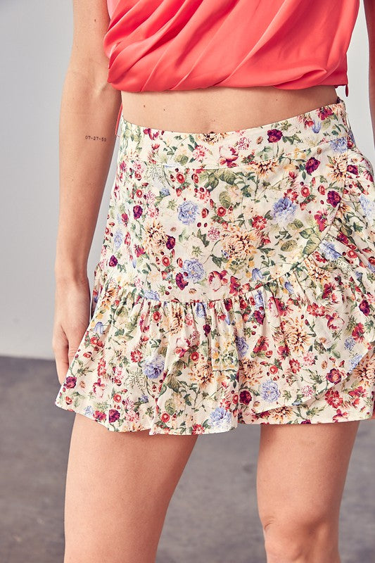 Falda pantalón con flores múltiples