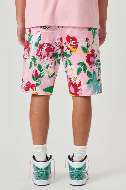 Shorts con estampado integral de rosas