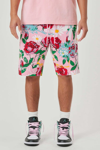 Shorts con estampado integral de rosas