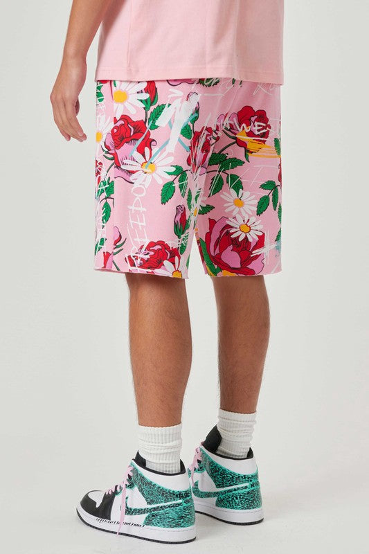 Shorts con estampado integral de rosas