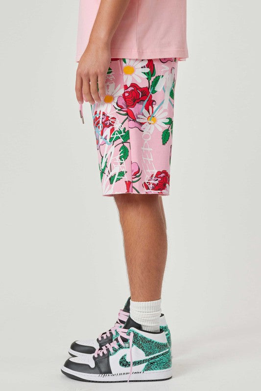 Shorts con estampado integral de rosas