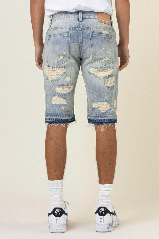 Heavy Rip & Repair Released hem Denim Shorts