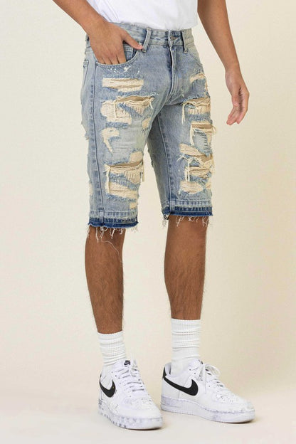 Heavy Rip & Repair Released hem Denim Shorts