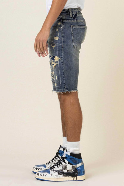 Boro Stitch Heavy Rip 7 Repair Denim Shorts