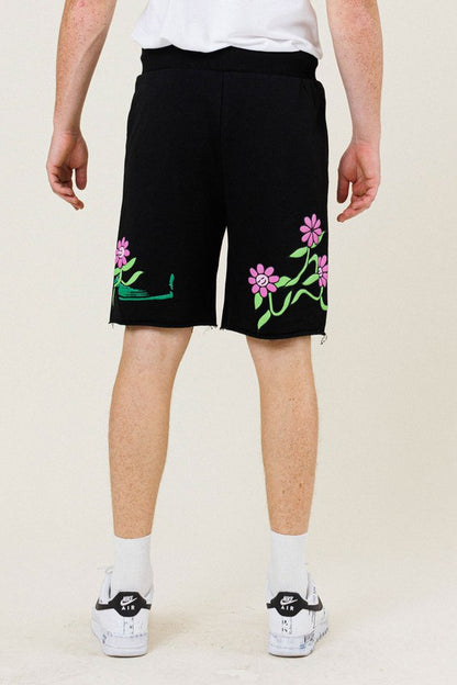 Pantalón corto de felpa con estampado de flores