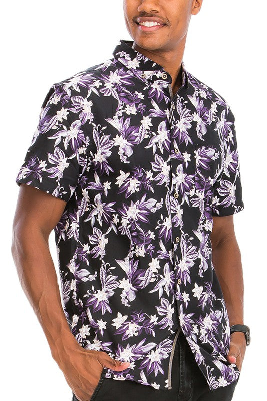 Hawaiian Print Button Down Shirt