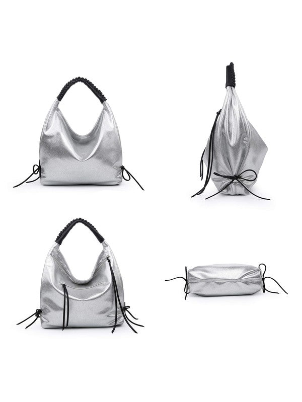 Bolso hobo mujer plata metalizado