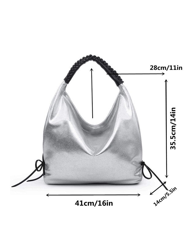 Women hobo bag metallic silver