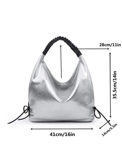 Women hobo bag metallic silver