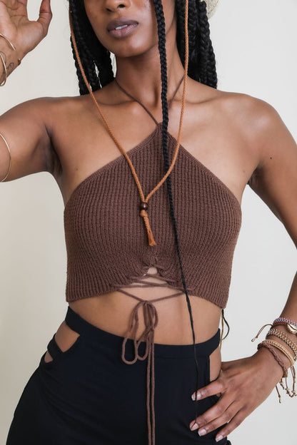 Bralette de punto halter con cordones