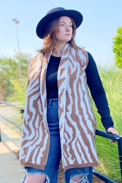 Dare To Wear Cozy Scarf Cozy Knit in Trendy Zebra Pattern