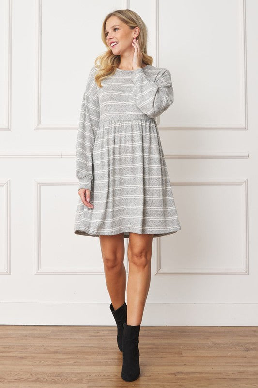 Stripe Bishop Sleeve Mini Dress