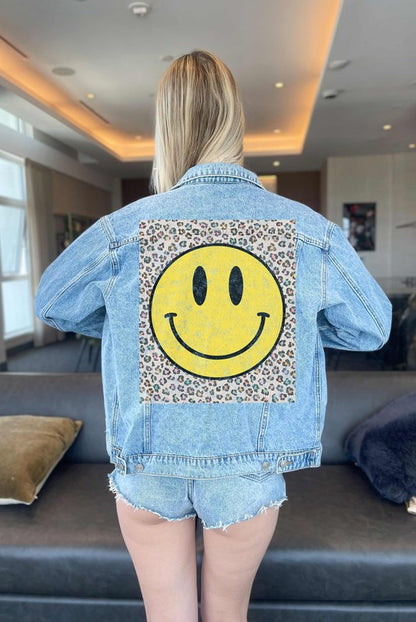 HAPPY LEOPARD DENIM JEAN JACKET