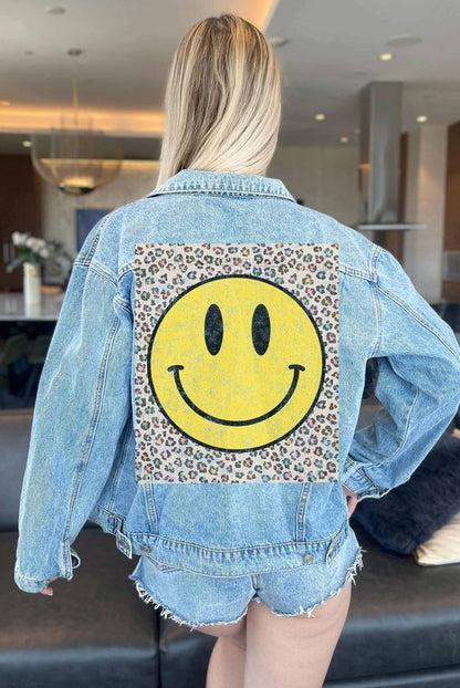 HAPPY LEOPARD DENIM JEAN JACKET