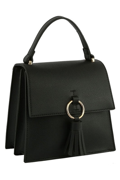 Fashion Ring Tassel Flap Crossbody Satchel