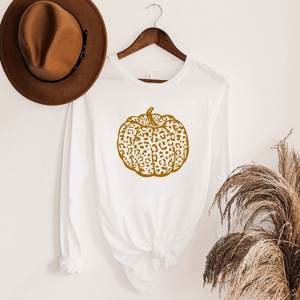 Brown Leopard Pumpkin Long Sleeve Graphic Tee