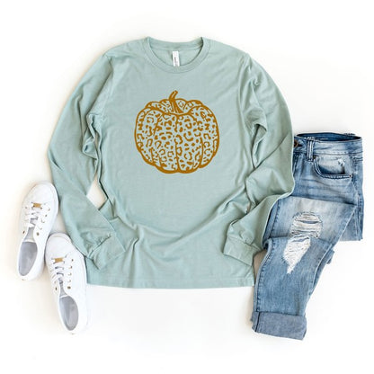 Brown Leopard Pumpkin Long Sleeve Graphic Tee