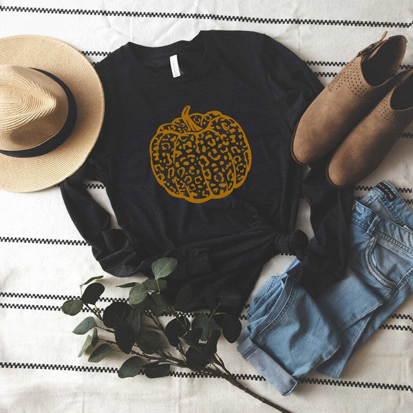 Brown Leopard Pumpkin Long Sleeve Graphic Tee