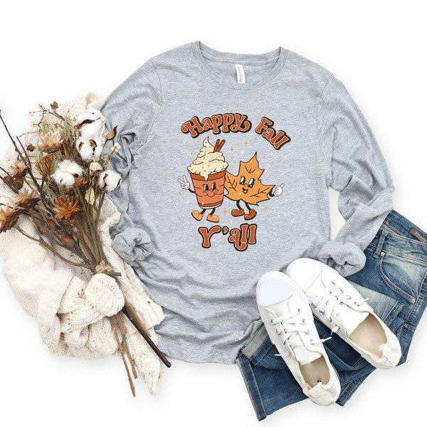 Retro Happy Fall Y'all Leaf Long Sleeve Tee