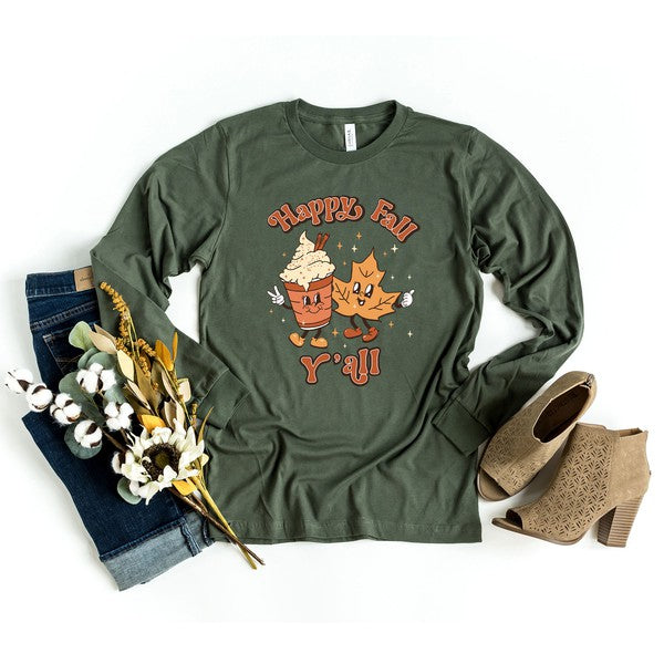 Retro Happy Fall Y'all Leaf Long Sleeve Tee