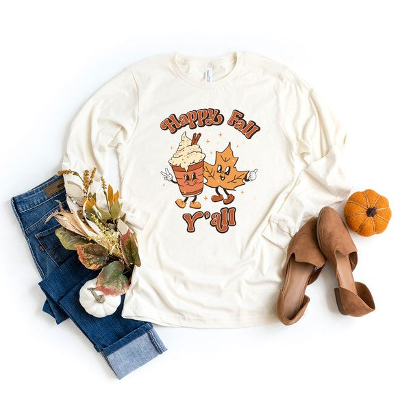 Retro Happy Fall Y'all Leaf Long Sleeve Tee