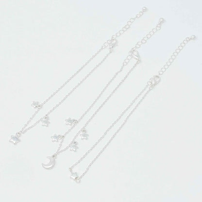 Starred Up Chain Anklet, Set of 3