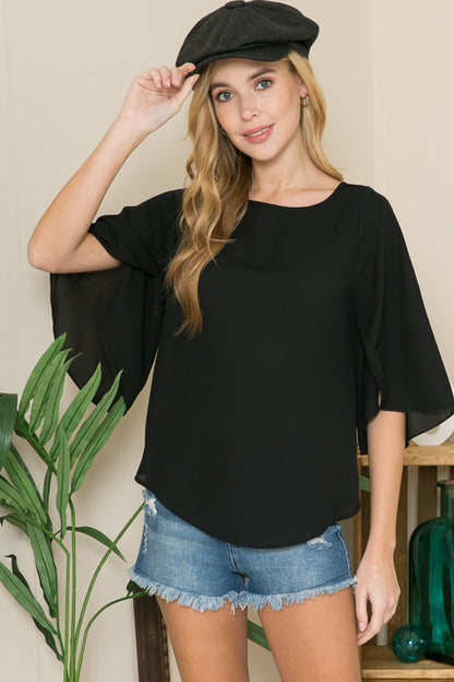 Tulip Sleeve Woven Blouse