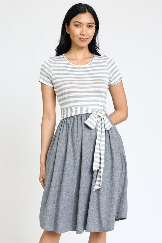 Short Sleeve Stripe Sash Dress